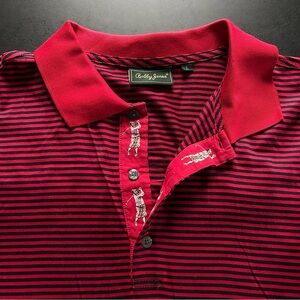 Bobby Jones Men's L Cotton Red Blue Stripe Golf Polo Shirt Thailand Vintage Rare